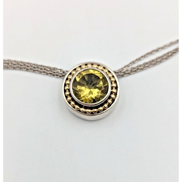 Sterling Silver 925 14K Gold Accent Green Peridot Pendant Necklace Multi Strand